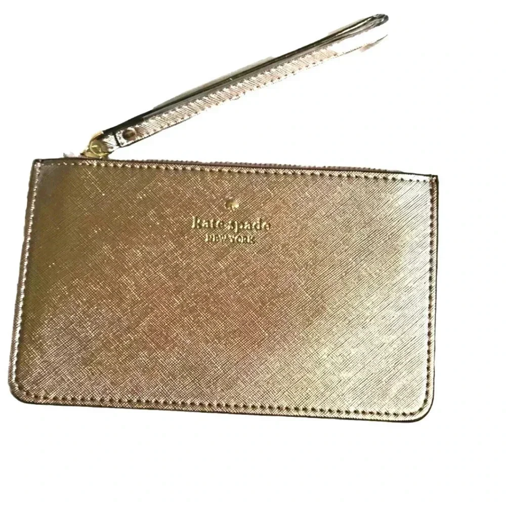 New W Tags KATE SPADE NY Wallet Wristlet Clutch Rose Gold Leather 98689249028